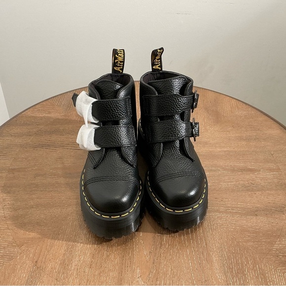 New Dr. Martens Women's Devon Flower Buckle Leather Platform Boots - Picture 8 of 8